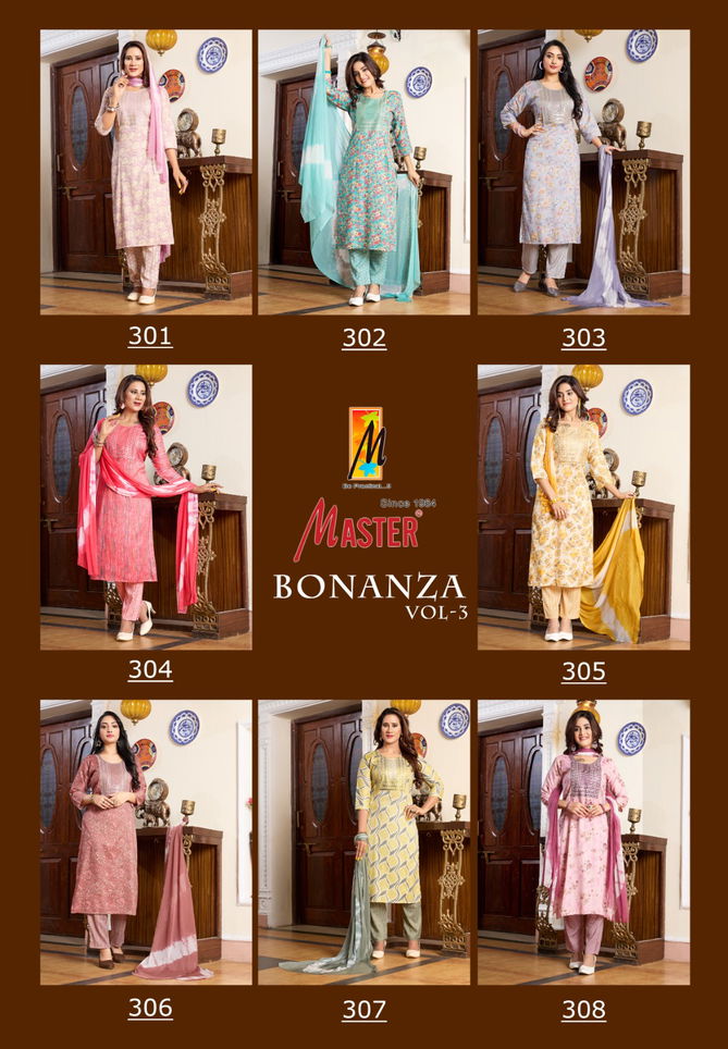 Bonaza Vol 3 By Master Straight Cut Printed Kurti With Bottom Dupatta Wholesale Online